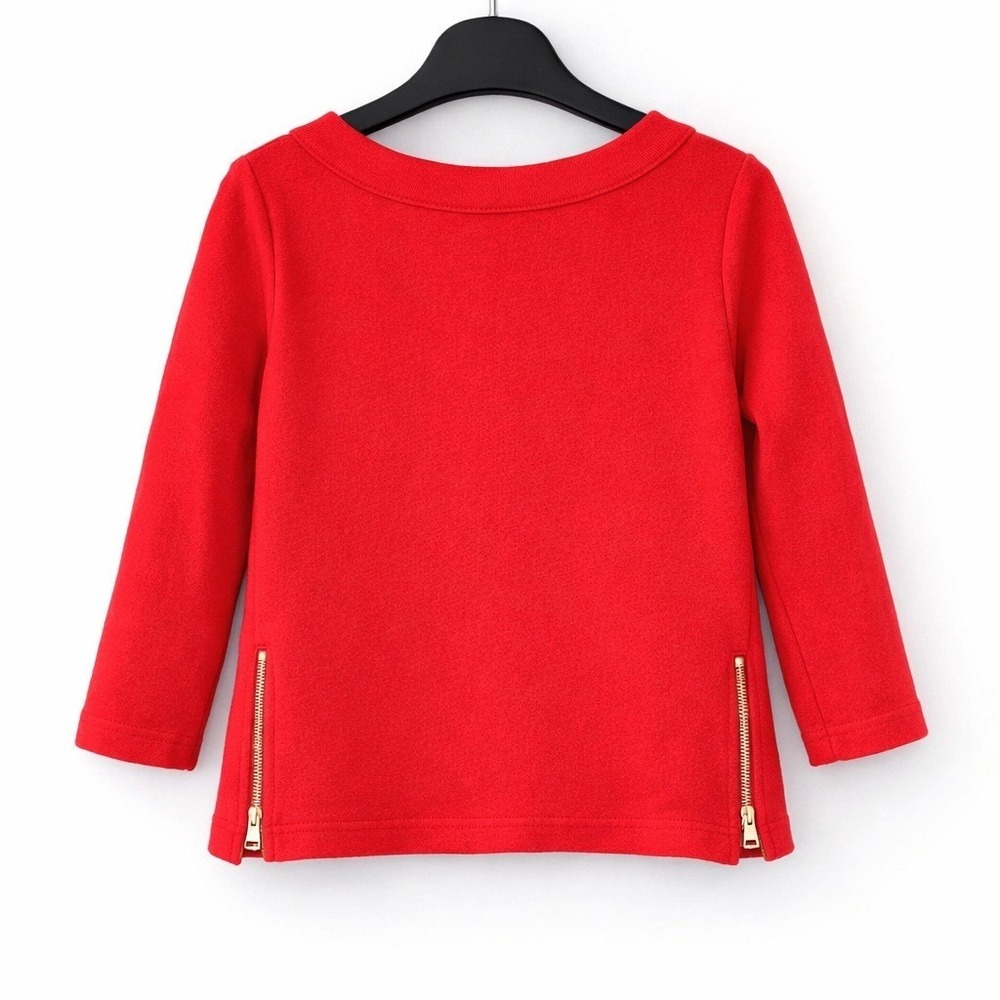 Ann‎ Taylor Orange Red 3/4 Sleeve Top Gold Zippers Size SP Preppy Polished